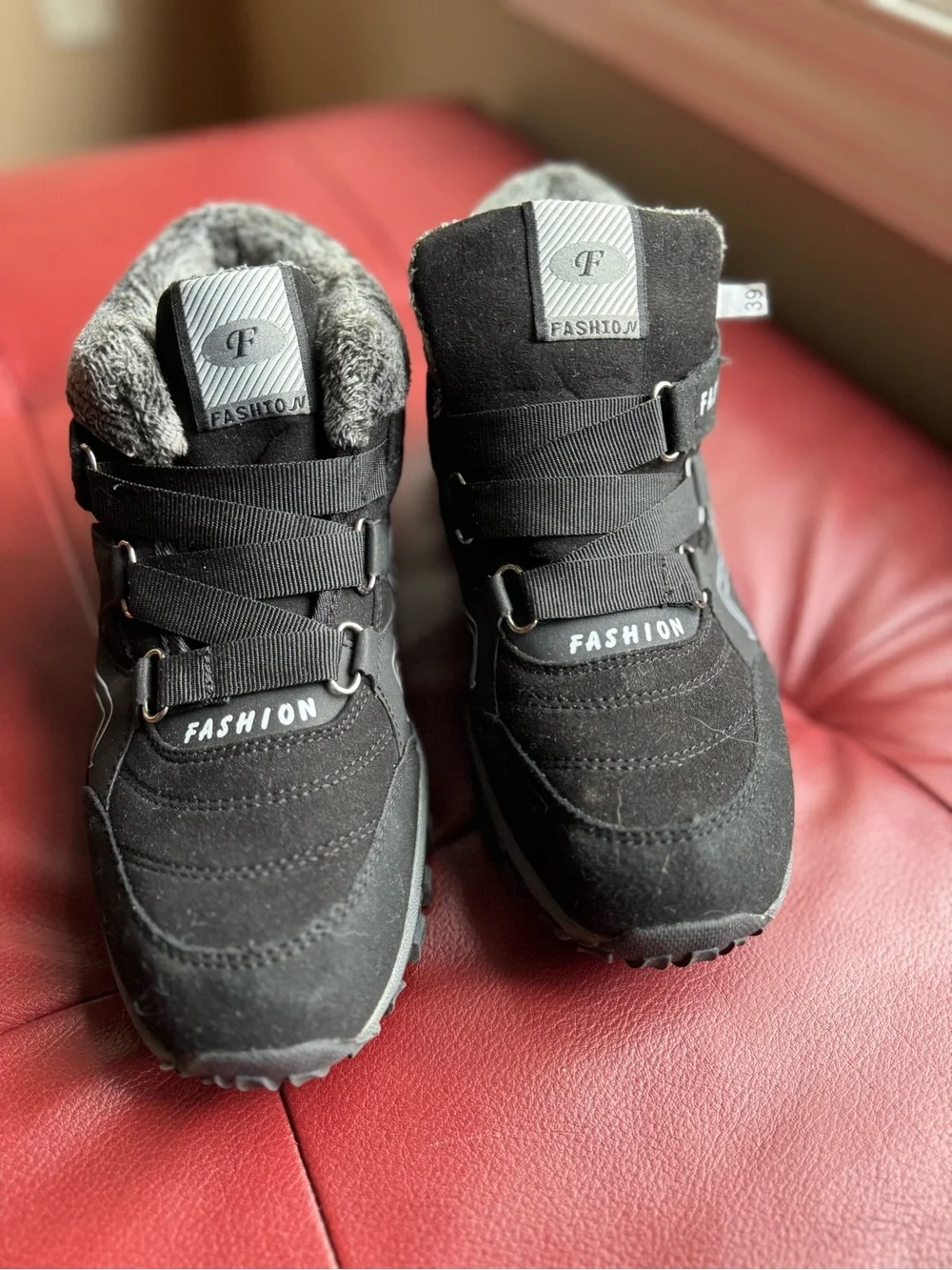Women's Black Winter Ankle Boots with Faux Fur Lining